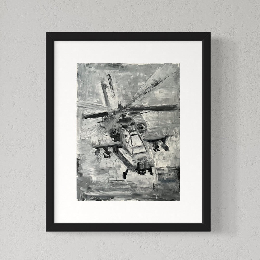 Apache Helicopter Palette Knife Print – Military Aviation Wall Art 2
