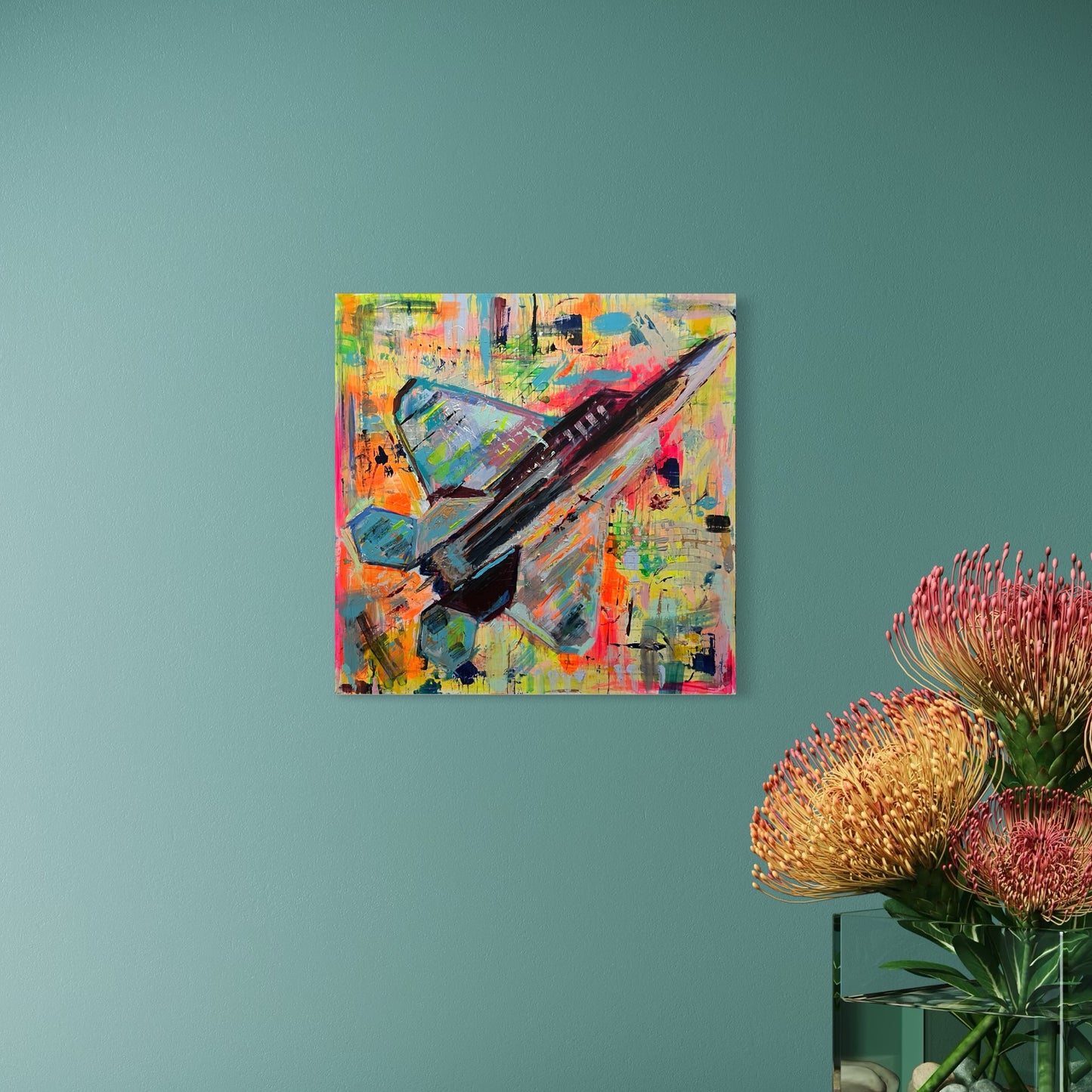 Neon Raptor F-22 Original Abstract Painting 3