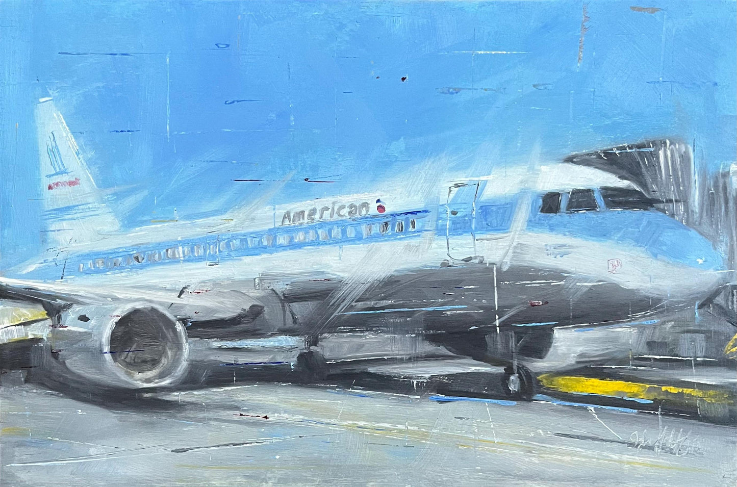 Retro American Airlines A319 Original Oil Painting 2