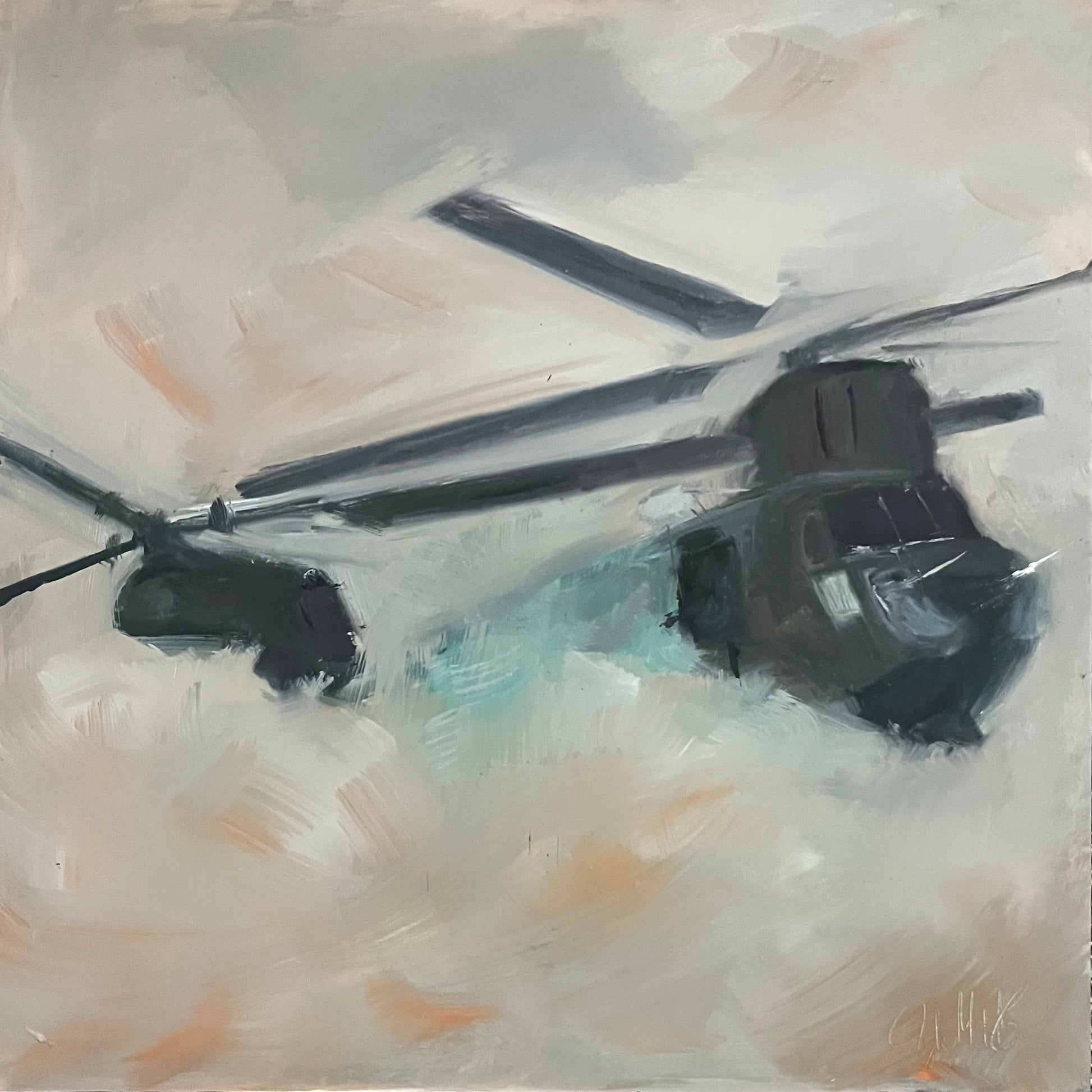Ch-47 chinook dust landing painting