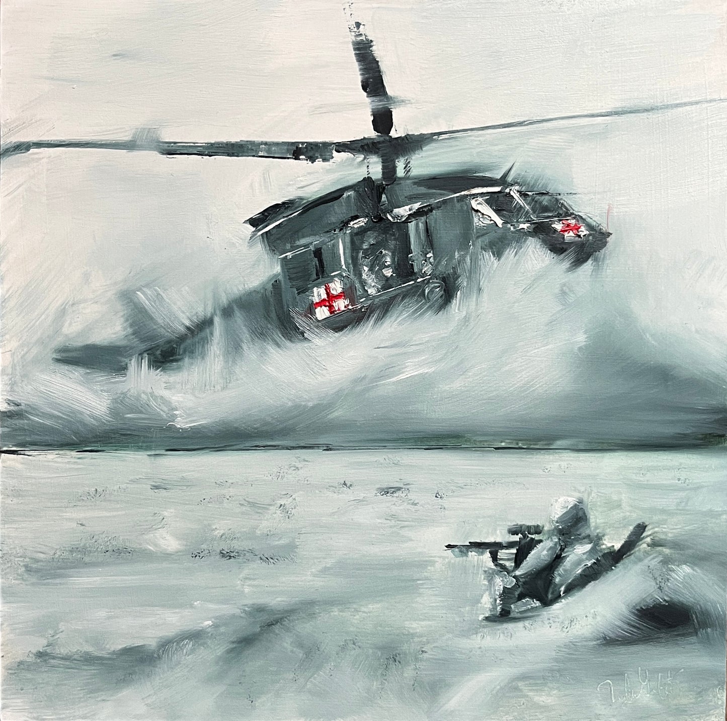 Sandstorm Guardian – UH-60 Black Hawk Dustoff Landing Painting