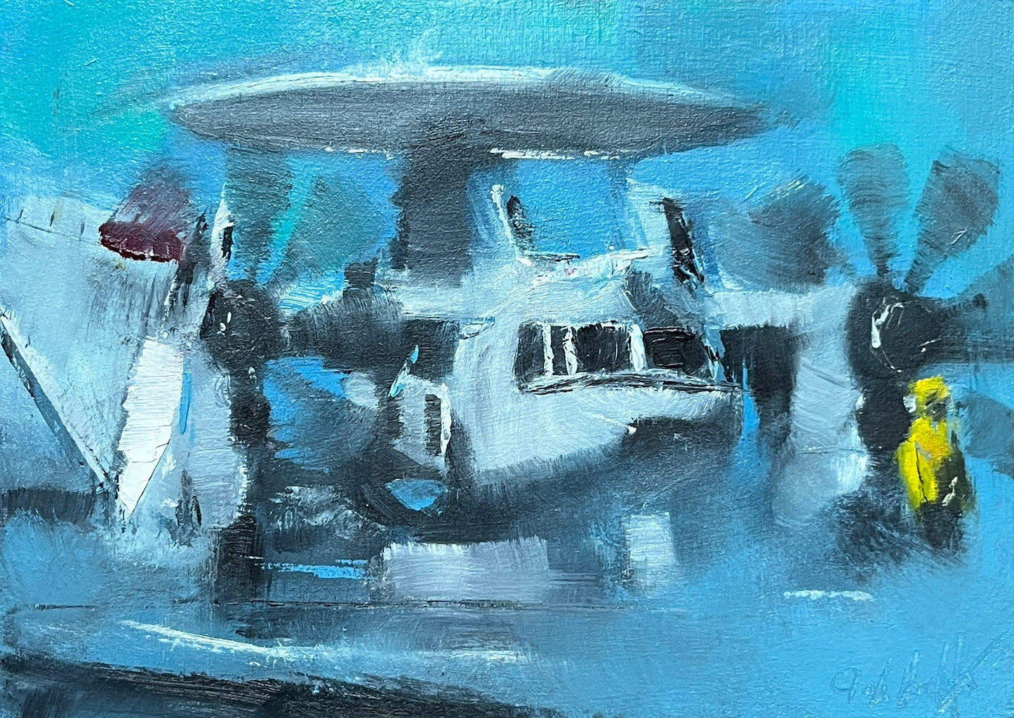 E-2 Hawkeye on Deck - Wings Folded Pre-Launch Aviation Art