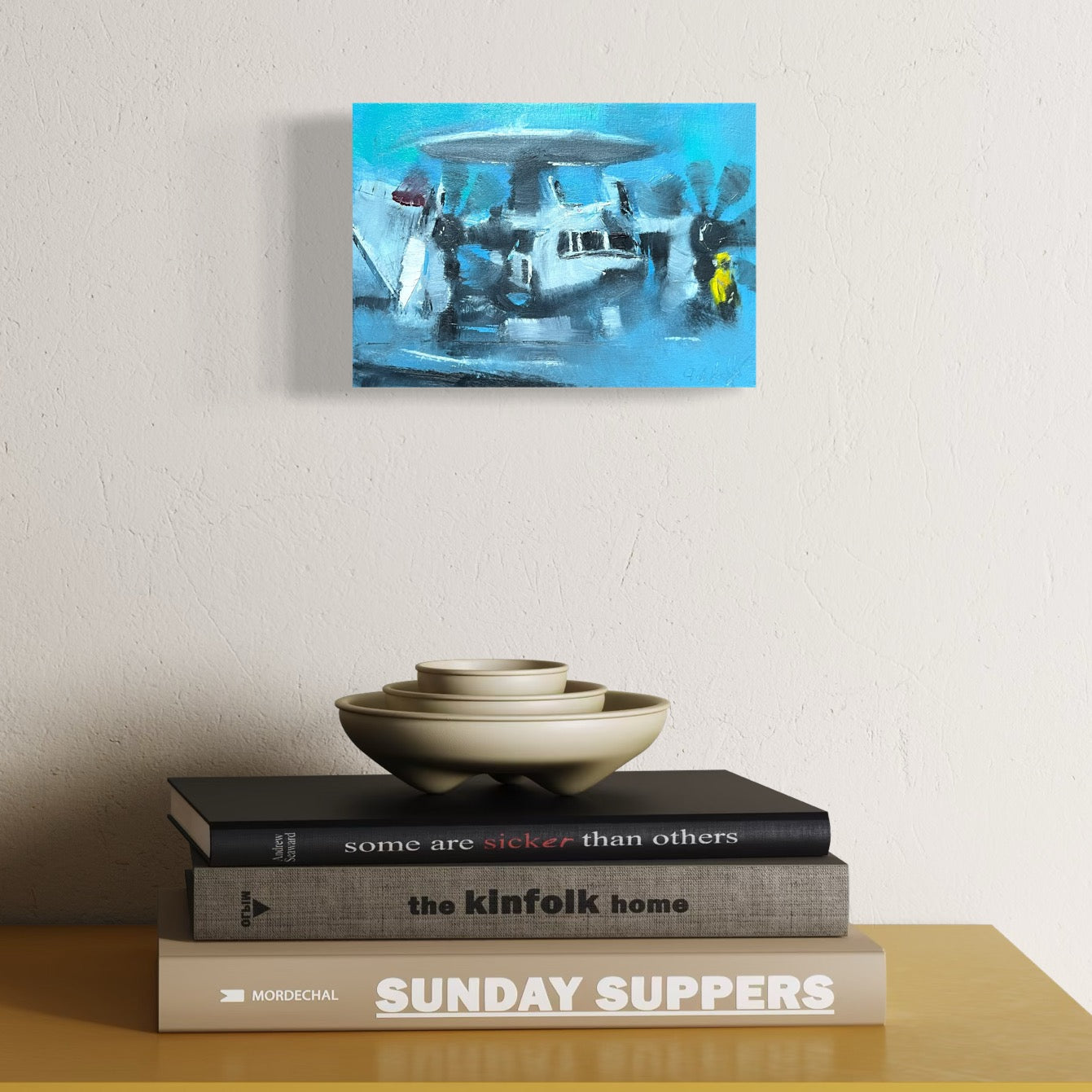 E-2 Hawkeye on Deck - Wings Folded Pre-Launch Aviation Art