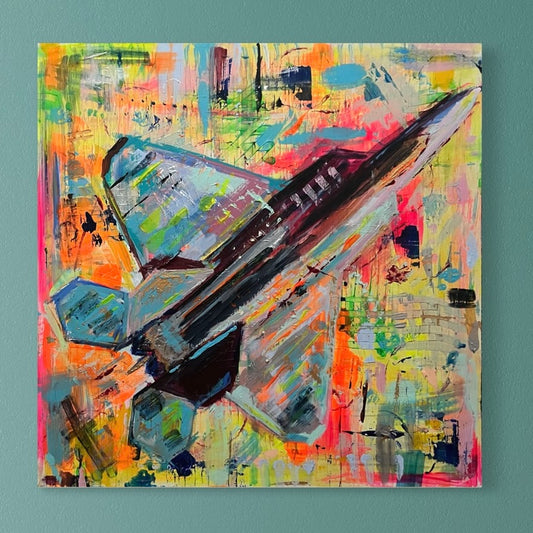 Neon Raptor F-22 Original Abstract Painting 1