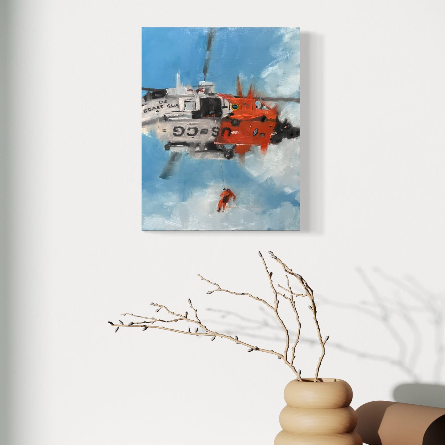 Original Coast Guard UH-60 Jayhawk Rescue Oil Painting 1