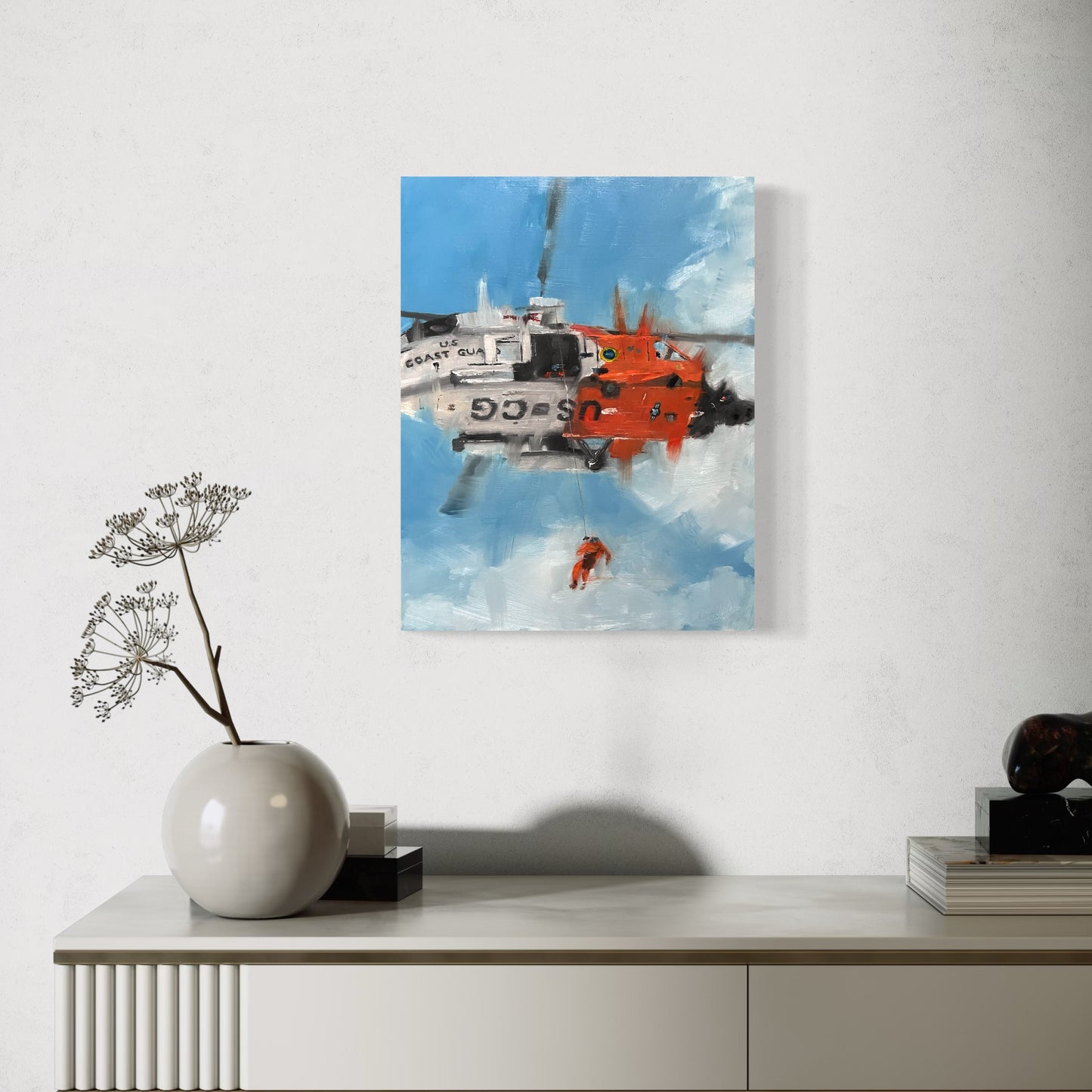 Original Coast Guard UH-60 Jayhawk Rescue Oil Painting 2