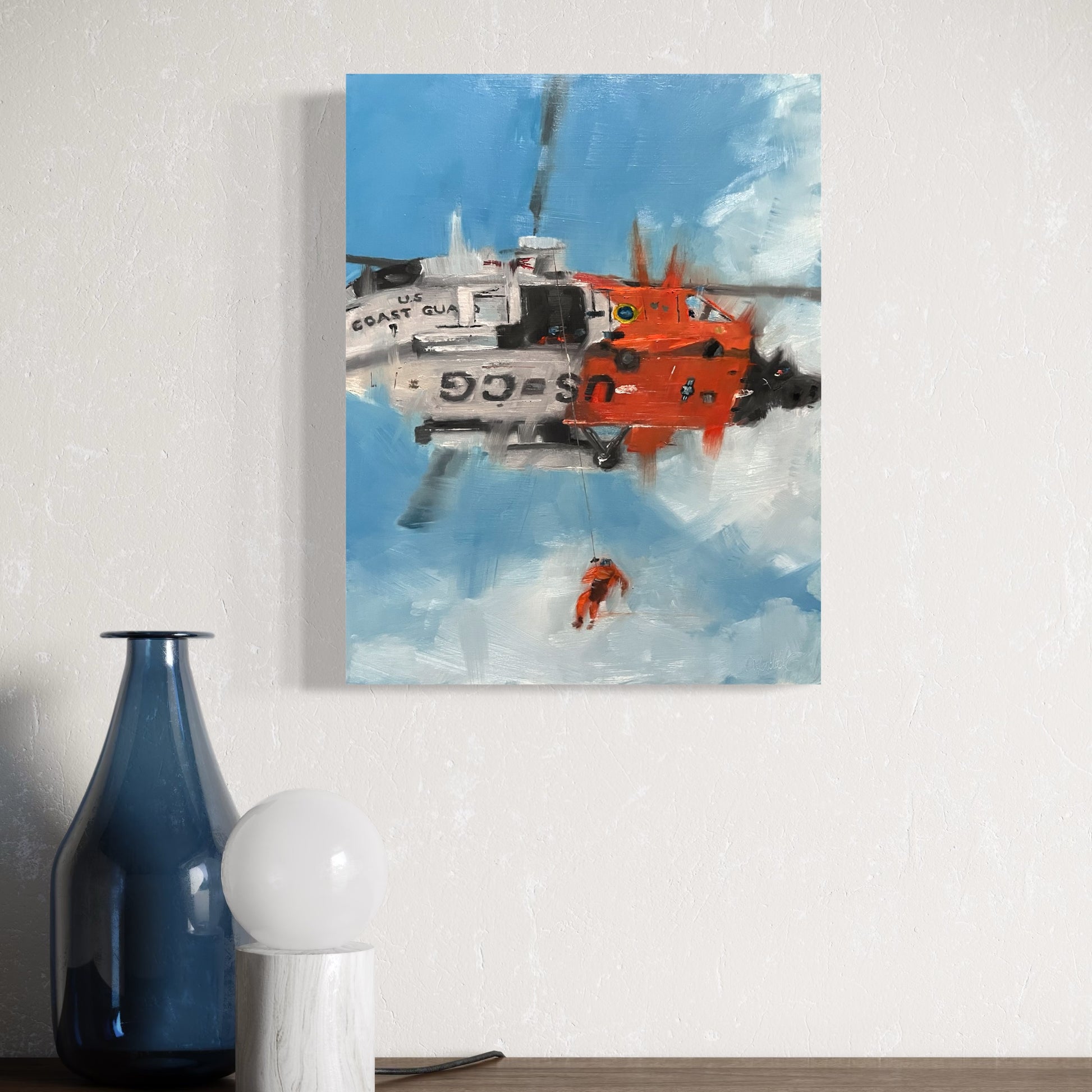 Original Coast Guard UH-60 Jayhawk Rescue Oil Painting 3